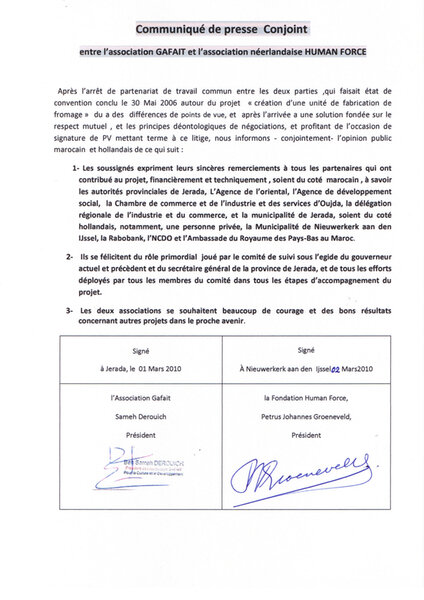 Communiqué de presse Conjoint entre l’association GAFAIT et l’association néerlandaise HUMAN FORCE